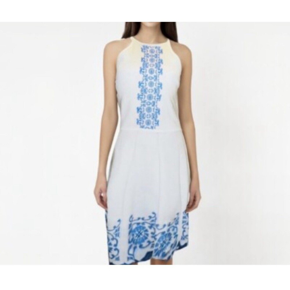 Parker Women's Embroidered Halter Neck Fit and Flare Dress Size M Luxury Chic